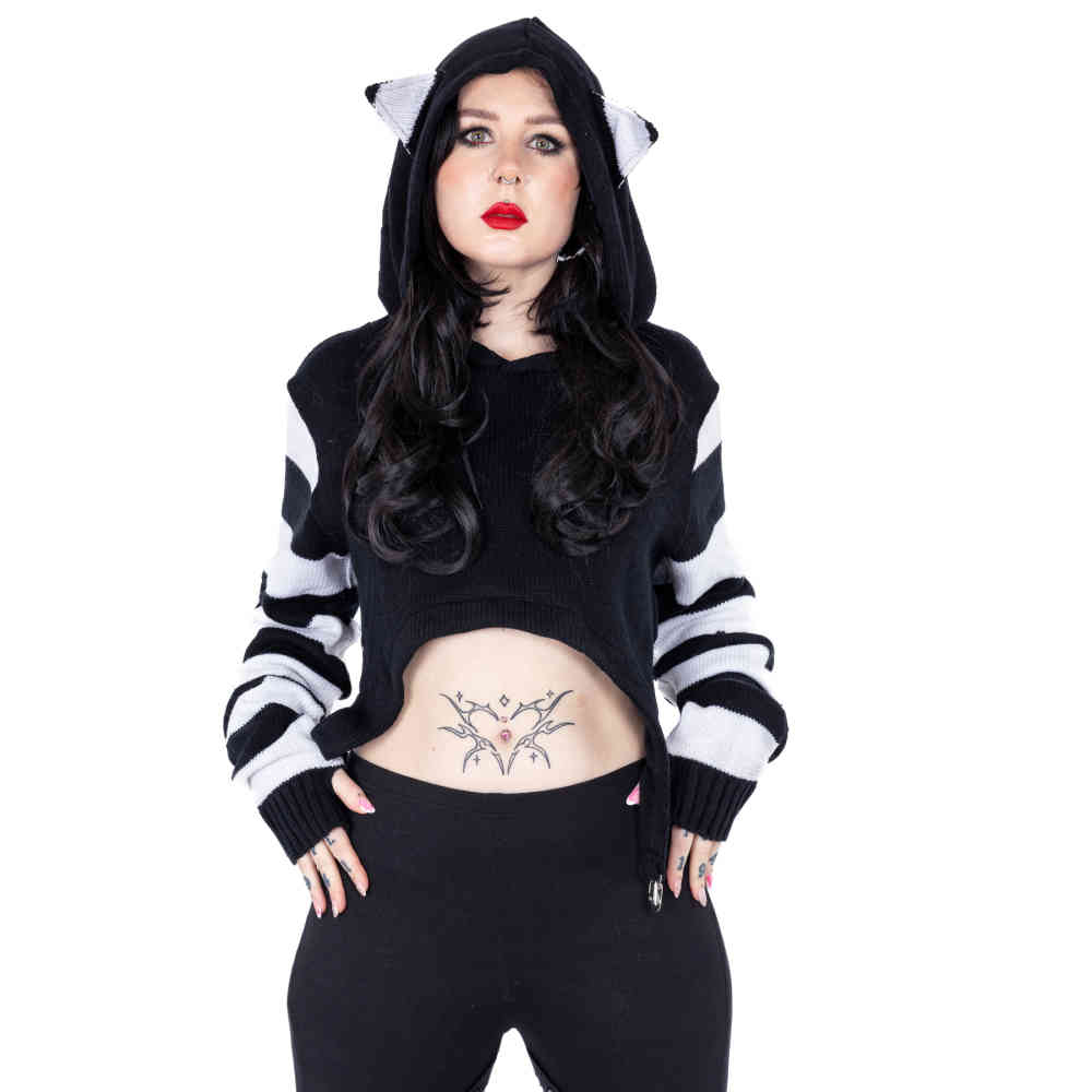 Cupcake Cult - Cute Kitty Sweat à capuche - Noir/Blanc